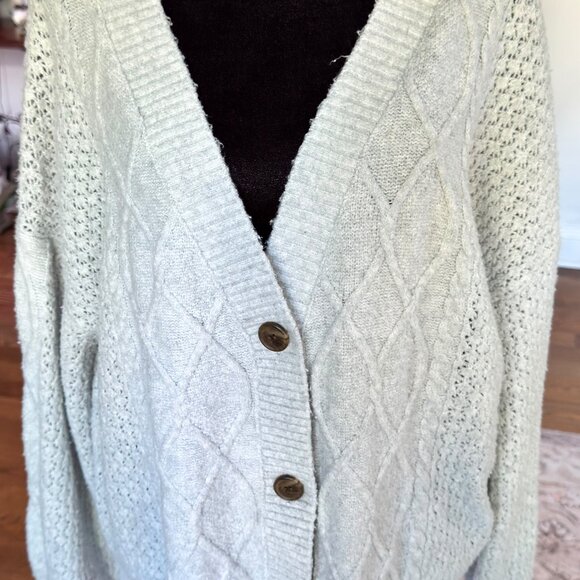 Cozy Light Gray Cable Knit Button-Front Cardigan Sweater – Women’s Size Large - Picture 2 of 8
